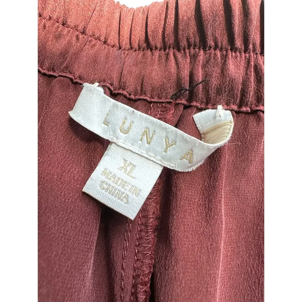 LUNYA Washable Silk High Rise Pajama Pants in Fancy Burgundy Size XL - Picture 9 of 11